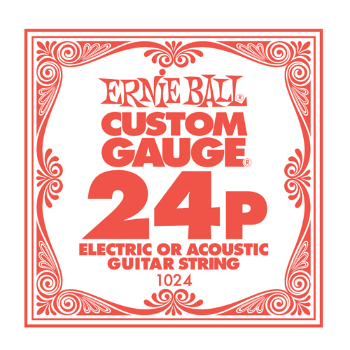 6 Ernie Ball Nickel Plain Single Acoustic/Electric Guitar String .024 Gauge 1024
