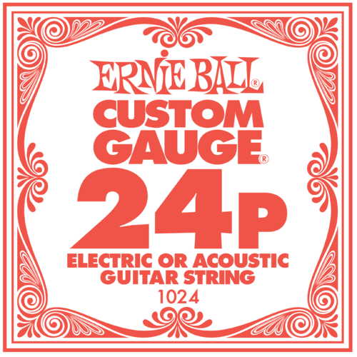 Ernie Ball Plain Steel Single Guitar String .024 Gauge - PO1024 - Set of 6