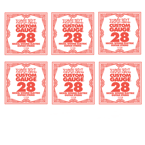 6 x Ernie Ball Nickel Wound Single Electric Guitar String .028 Gauge PO1128