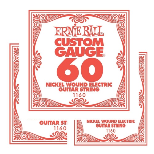 3 X Ernie Ball Nickel Wound Electric Single Guitar String .060 Gauge PO1160 Pack