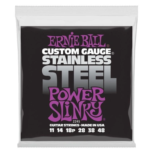 Ernie Ball Power Slinky Stainless Steel Wound Electric Guitar Strings - .011-.048