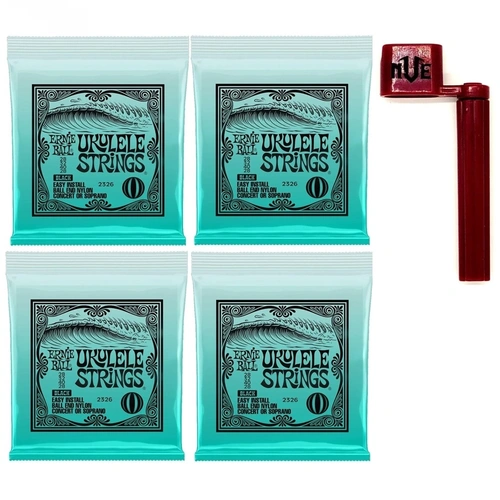 4 sets Ernie Ball Concert or Soprano Nylon Ball End Ukulele Strings - Black + Peg winder
