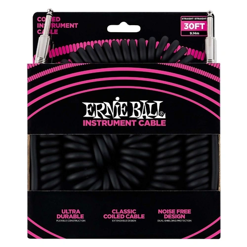 Ernie Ball 30' Coiled Straight / Straight  Instrument Cable - Black - 30 Foot