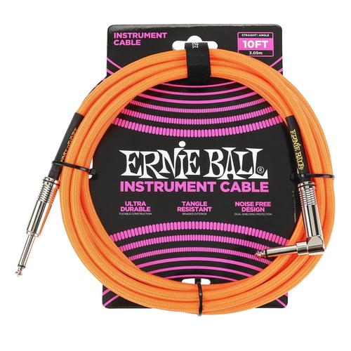 Ernie Ball Straight / Right Angle Instrument Cable - 10 foot Neon Orange