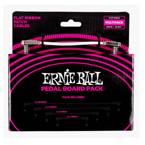 Ernie Ball Flat Ribbon Patch Cables Pedalboard Pack 10 Cables - White