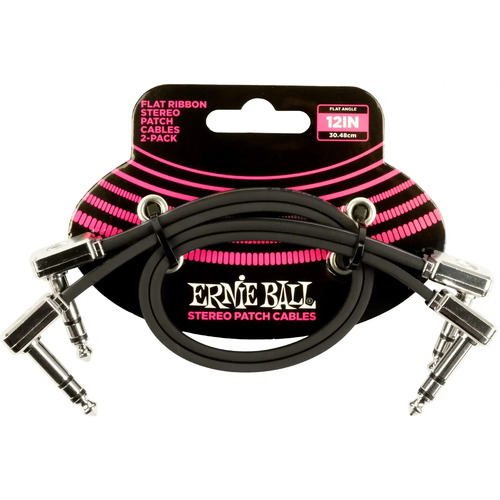Ernie Ball Flat Ribbon Stereo Right Angle Patch Cable 12-inch (2-pack)