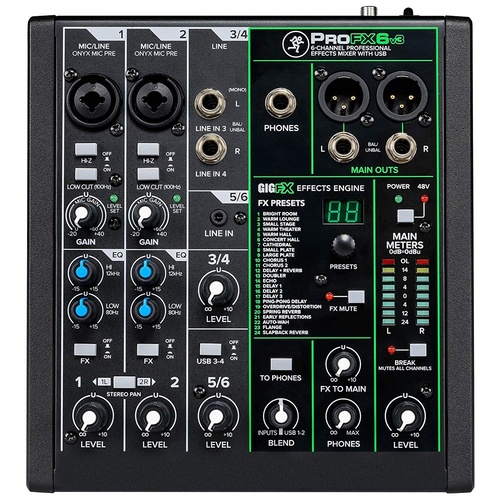 Mackie ProFX6v3 6-channel Compact Mixer with USB and Effects