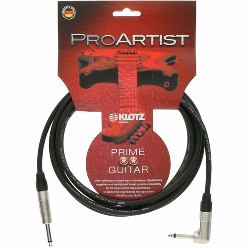 Klotz Pro Artist Guitar Cable - Straight to Angle  -  6 m - Made in Germany