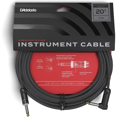 Planet Waves American Stage Instrument Cable - 20ft Straight to Right Angle 