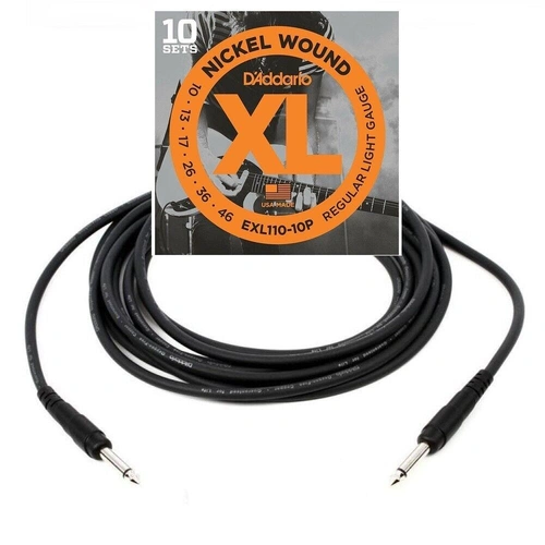D'Addario EXL110 10 Sets Electric Guitar Strings + 20-foot Instrument Cable