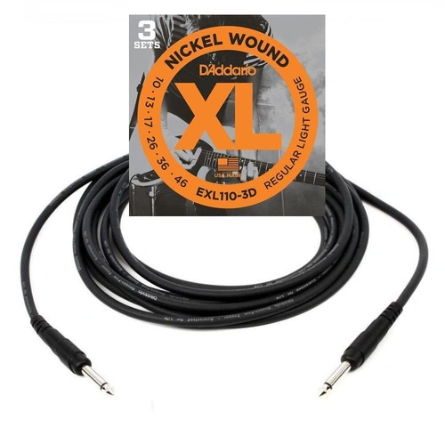 D'Addario EXL110 3 Sets Electric Guitar Strings + 20-foot Instrument Cable