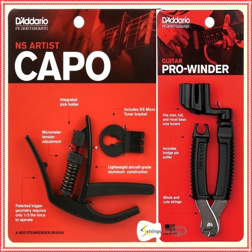 D'Addario Planet Waves NS Artist Capo with Guitar  Pro String Winder
