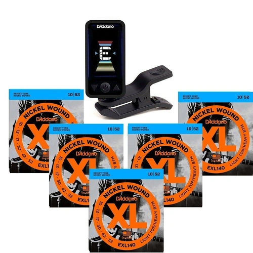 D'addario Eclipse Rechargeable Clip-On Tuner 5 Sets EXL140 Guitar Strings