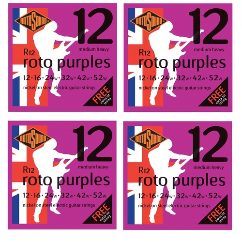 Rotosound R12 Nickel Medium Heavy  Electric Guitar Strings 4 SETS 12 - 52