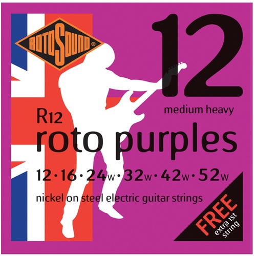 Rotosound Nickel Medium Heavy  Electric Guitar Strings 12 - 52 , Extra 1st string 