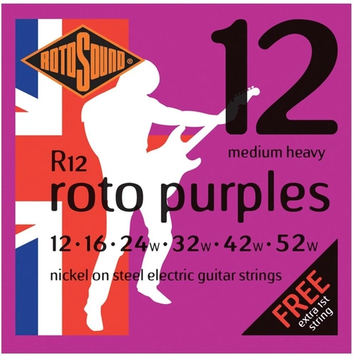 Rotosound Nickel Medium Heavy  Electric Guitar Strings 12 - 52 , Extra 1st string 