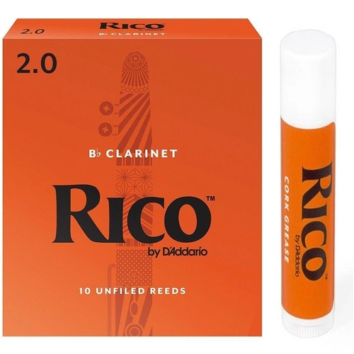 Rico Bb Clarinet 10 x Reeds, Strength 2 ( 2 ) 10-pack  with Cork Grease