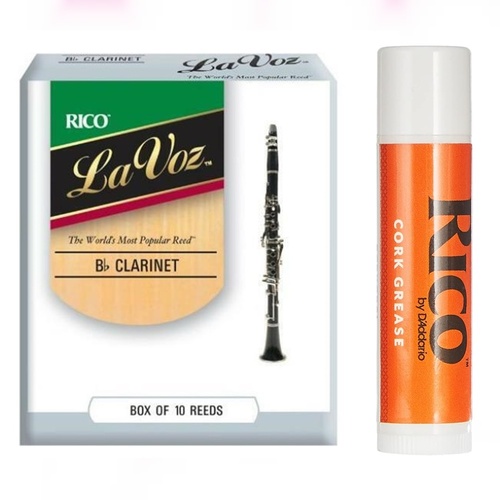 Rico Bb Clarinet Reeds, Medium, Strength 10-Reeds + Cork Grease