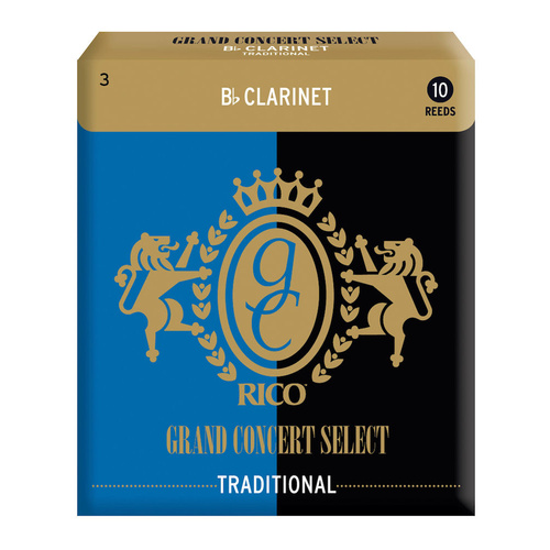 Rico Grand Concert Select Traditional Bb Clarinet Reeds, Strength 3.0, 10 Pack