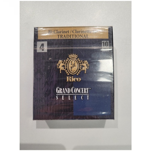 Rico Grand Concert Select Traditional Bb Clarinet Reeds, Strength 4.0, 10 Pack