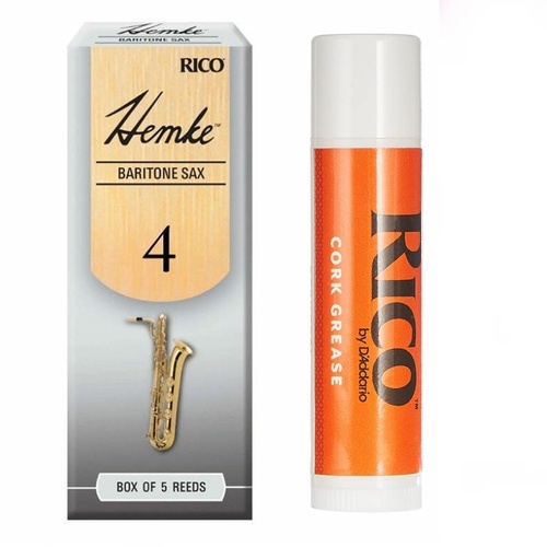 Rico  Hemke Baritone Saxophone Box of 5 Reeds Strength 4 + Cork Grease