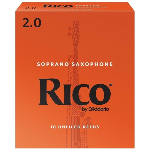 Rico 10 x Soprano Sax Reeds, Strength 2.0, 10-pack Sop Saxophone RIA1020