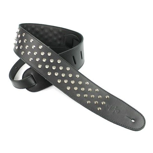 DSL Round Pyramid Leather Guitar Strap - Black