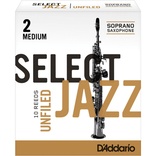 D'Addario Select Jazz Unfiled Soprano Saxophone Reeds, Strength 2 Medium, 10-pack
