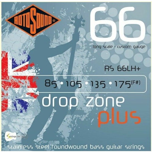 Rotosound RS66LH+ Plus Drop Zone Stainless Electric Bass Guitar Strings 85 - 175