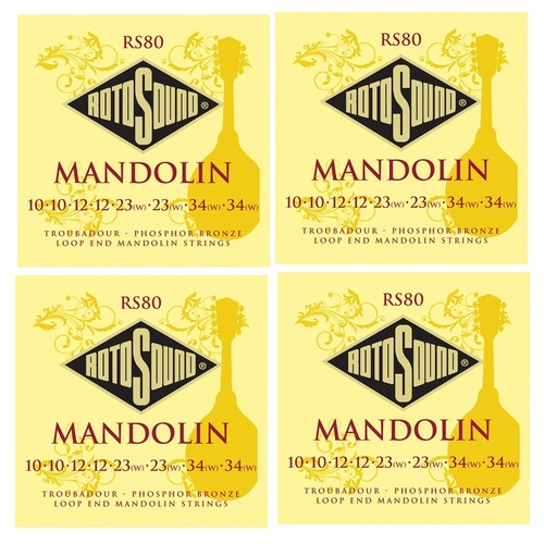 Rotosound RS80  Phosphor Bronze Loop End 8 String Mandolin Strings 4 Sets