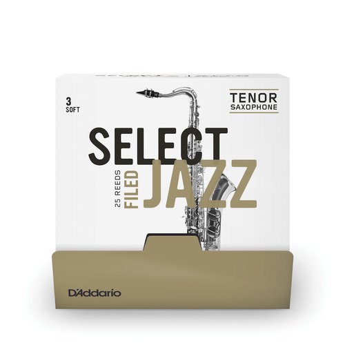 D'Addario Select Jazz Filed Tenor Saxophone Reeds, Strength 3 Soft, 25 Box