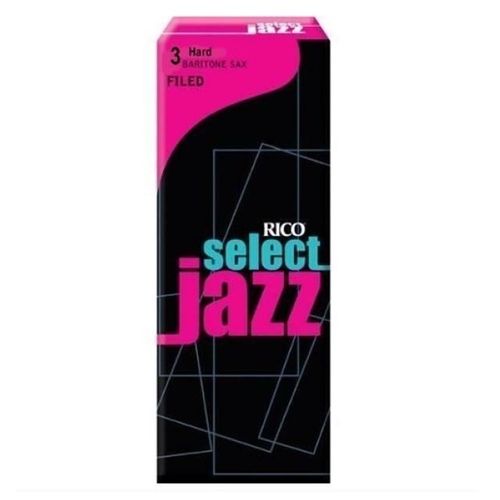 Rico Select Jazz Baritone Saxophone Reeds, Filed, Strength 3 Hard  5-pack