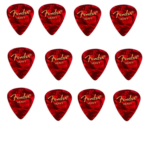 Fender 351 Premium Heavy  Celulloid  Guitar Picks -  Red  Moto - 12 Picks