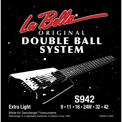 La Bella S942  Electric Guitar Strings Double Ball End for Steinberger 9 - 42 