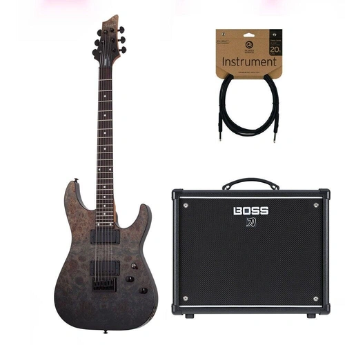 Schecter C-1 Electric Guitar Blake Fade Burst Burl Boss Katana 50W Amp + Cable
