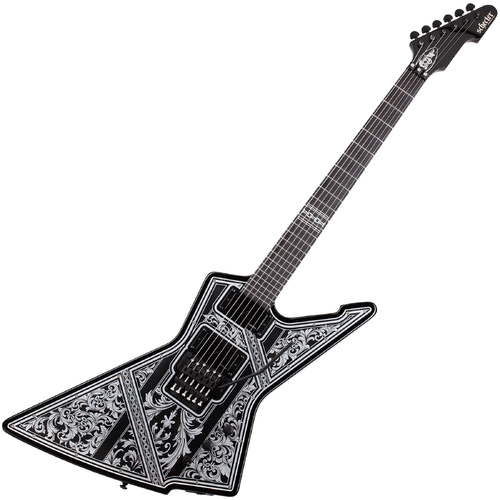 Schecter E-1 FR Przym Palladium 6 String Electric Guitar - Gloss Black with White Highlights