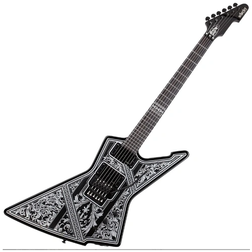 Schecter E-1 FR Przym Palladium 6 String Electric Guitar - Gloss Black with White Highlights