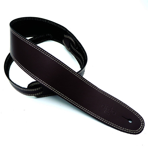 DSL 2.5" Single Ply Saddle Brown/Beige Stitch Leather Guitar Strap