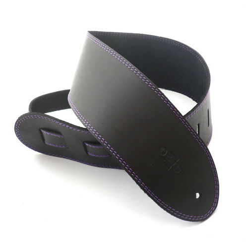 DSL 3.5" Single Ply Leather Guitar Strap 3.5" Single Ply Black/Purple Stitch