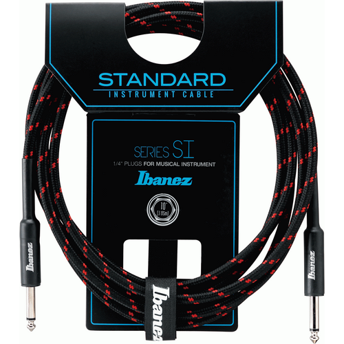 Ibanez SI10 CGR Woven Guitar Cable w/ 2 Straight Plugs - 10ft - Black/Wine Red
