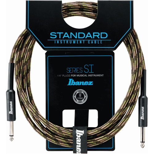 Ibanez SI10 CGR Woven Guitar Cable w/ 2 Straight Plugs - 10ft - Camo Green