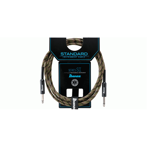 Ibanez SI10 CGR Woven Guitar Cable w/ 2 Straight Plugs - 20ft - Camo Green