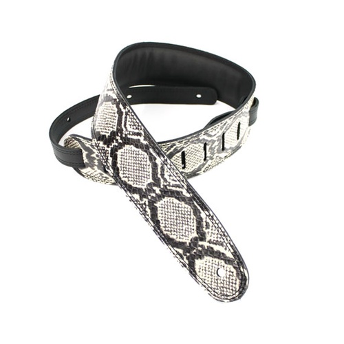 DSL Premium Leather Guitar Strap Genuine Snakeskin White and black  2 1/2"
