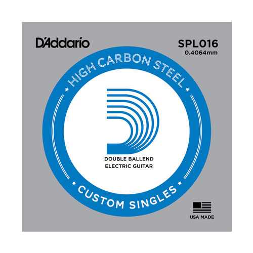 D'Addario SPL016 Plain Steel Guitar Single String, Double Ball End, .016