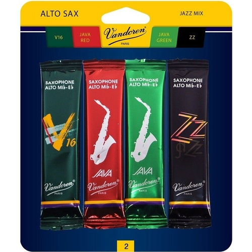 Vandoren Alto Sax Jazz Reed Mix Card 1 x  ZZ, V16, JAVA Red & Green Strength 2
