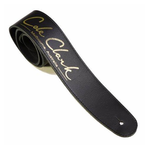 Cole Clark Guitar Strap - Black Leather with Gold Logo - Leather