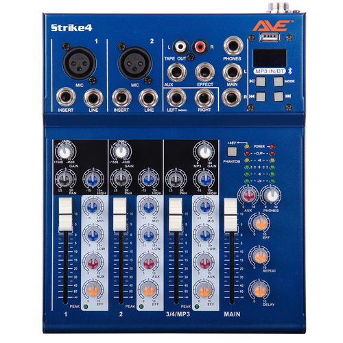 AVE Strike 4 Bluetooth PA Audio Mixer with Delay – 4 Channel