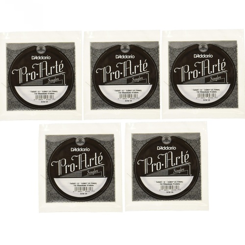 D'Addario T2 Titanium Treble Classical Guitar Single 1st String Normal Tension x 5