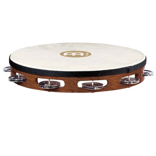 Meinl Percussion Traditional 10-Inch Wood Tambourine Goat Skin Head Steel Jingle