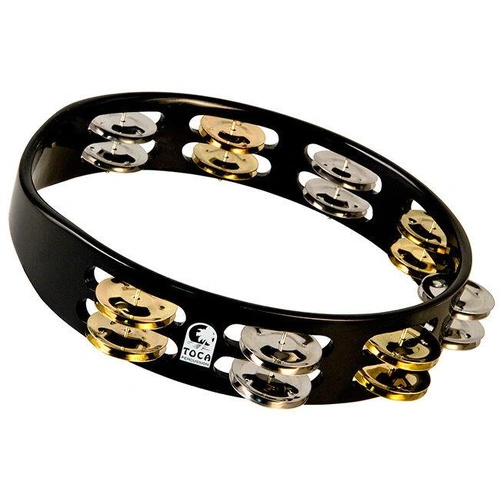 Toca Colorsound Acacia Hardwood 10" Tambourine in Black with Brass & Nickel Jingles